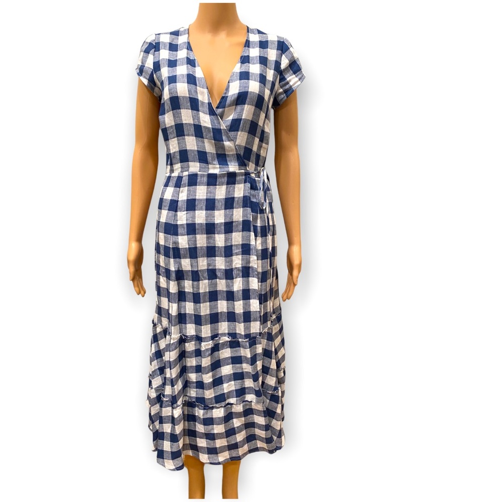 Reformation Navy and White Gingham Midi Wrap Dress - Picture 3 of 11